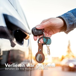 EAZY CASE - Keychain for AirTag Pendant Case Leather Brown AirTags Protective Case Air Tracker Key Ring with Carabiner Also Suitable as Air Tag Pendant for Children, Cat, Dog