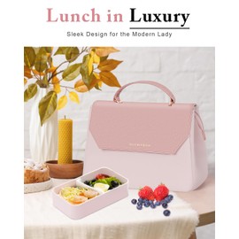 GLORIEROO Lunch Box Tote Women - Fashion Stylish Vegan Leather Insulated Lunch Bag with Removable Strap for Work - Teacher Mothers Day Christmas Gifts for Women