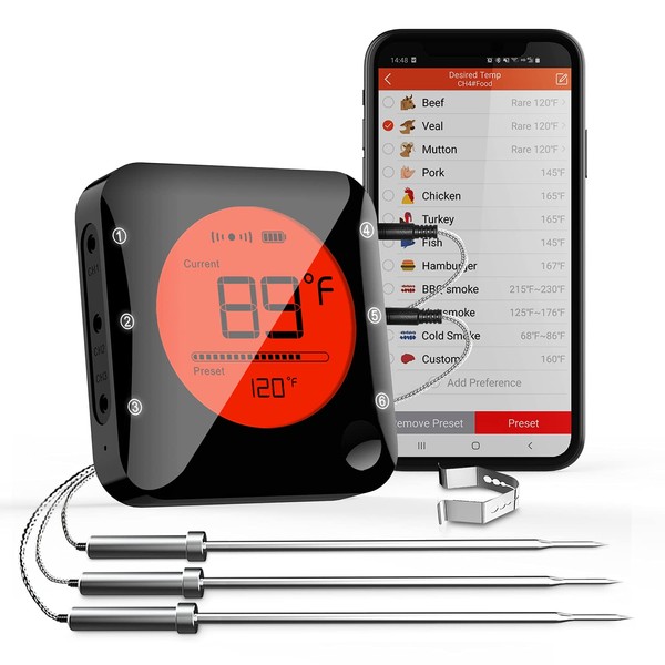 BFOUR Meat Thermometer, Wireless Bluetooth Digital Meat Thermometer with 3