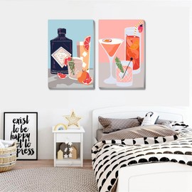 Retro Cocktail Paint by Numbers Kit for Adults Beginner - Wine Glass Adult Paint by Number kit,Easy 2 Pack Acrylic Adults' Paint-by-Number Kits On Canvas for Dorm Decor 8x12inch(with Frame)