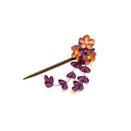 Generic 1 Pc Of Chinese Japanese Kanzashi Hair Stick In Fabric Flower And Glass Beads In Peach And Purple 7"" x 2.0"" x 2.0"" Unique Hair Accessory Vintage Style For Women's Thick Long Hair