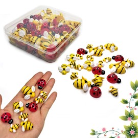 glacely 100 Pcs Tiny Resin Bees Ladybugs,Including 50 Pcs Resin Bee Ornaments 50 Pcs Resin Ladybugs Decors with Storage Box for DIY Crafts Wreath Party Home Decoration