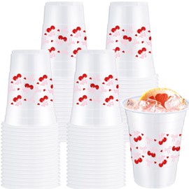 Baderke 36pcs Cherry Bow Plastic Cups 16 oz Red Pink Bow Cherry Disposable Cups Beverage Drinking Container for Baby Shower Bridal Party Wedding Birthday Holiday Party Supplies Decorations