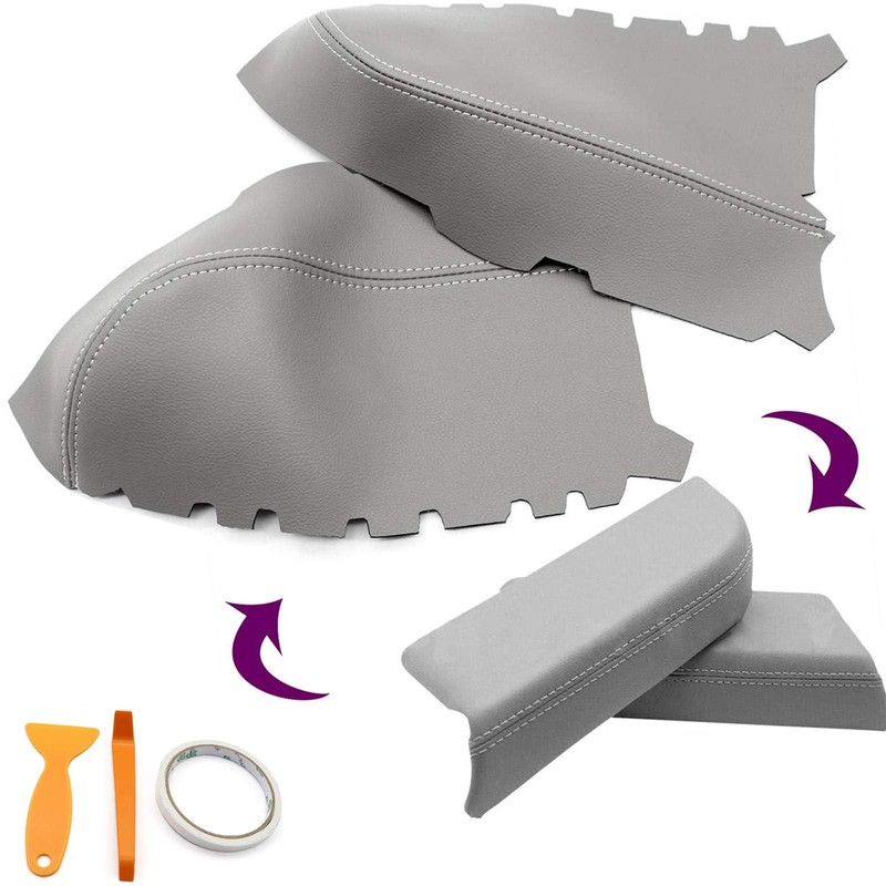 SecosAutoparts Front Door Panel Armrest Cover Leather Gray Compatible with