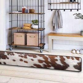 Brown Cow Fur Runner Rugs Non Slip, Cattle Hide Pattern Washable Kitchen Floor Rug Mats,Bath Rug Soft Standing Mat Carpet Decor for Home Living Room Entryway Hallway 72x24in