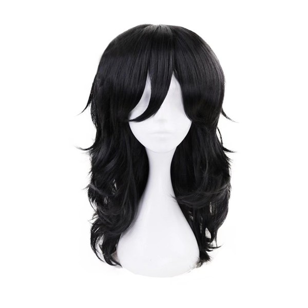KiyaCos Heat Resistant Medium Length Black Fluffy Curly Wavy Shota