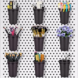 PegBoard Cups with Hooks 9 Pack Set, Peg Hooks Assortment Organizer Accessory, Various Tools Storage Arrange System Kit, for Garage Craft Workshop Workbench Hobby Office, 3.35"-2.36"x4.72" Black Cups