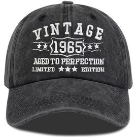 Rurymoe 60th Birthday Gifts for Women Men - Adjustable Embroidered Washed Cotton Baseball Cap for 60th Birthday Party Accessories (US, Alpha, One Size, 60th)
