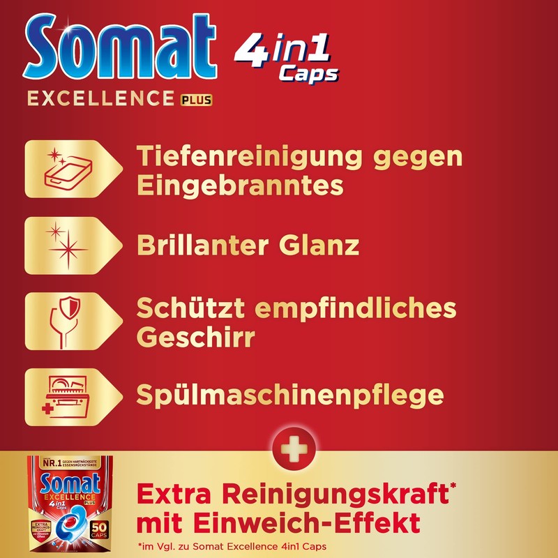 Somat Excellence Plus 4-in-1 Caps (50 Caps), Dishwasher Tablets in