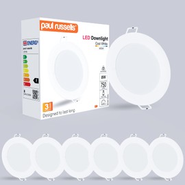 paul russells LED Ceiling Downlights, 8W Slim Recessed Bathroom Downlights, Kitchen Ceilings, 750 Lumens, 4000K Cool/Natural White, Cutout 95-105mm, Round Non-Dimmable Panel Spotlights, 6 Packs