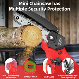 Mini Chainsaw Cordless, 6-Inch Portable Handheld Chainsaw with Security Lock, Battery Powered 2000mAh Rechargeable Super Saws for Wood Cutting Tree Trimming DIY Projects Gardening Camping-Red