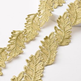 URROMA Gold Large Leaves Lace Trim, 5 Yards Gold Lace Vintage Lace Ribbons for Sewing DIY Making and Bridal Wedding Decorations