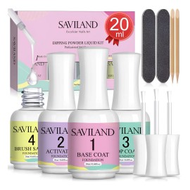 Saviland 20ml Dip Powder Liquid Set, Base Activator Top Coat