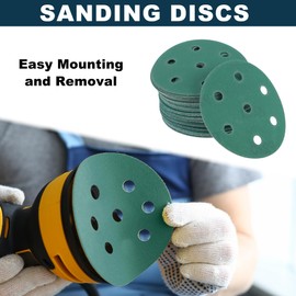 TUCKBOLD Car Sanding Discs 3.5inch 7 Hole 80/120/150/180/220 Grit Abrasion Resistance | Round Hook and Loop Sandpaper Green 50 Pcs