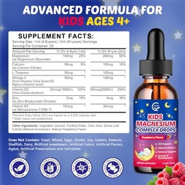 (2 Bottles) Magnesium Glycinate Liquid for Kids with L-Theanine, Omega-3, Vitamin D3, K2, Zinc, Kids Magnesium Liquid Drops for Sleep & Calm, Brain, B