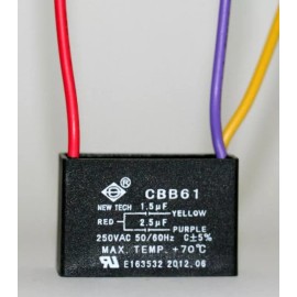 New Tech CEILING FAN CAPACITOR CBB61 1.5uf+2.5uf 3 WIRE