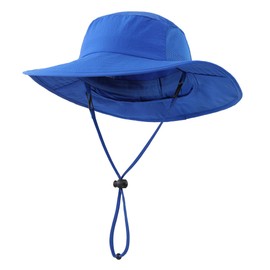 Connectyle - Sombrero de protección solar para niños con solapa para el cuello, con protección solar UPF 50+, Azul, Large