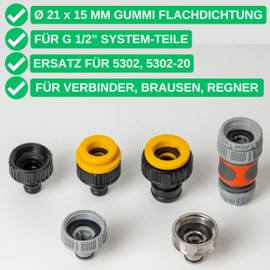 Replacement Flat Seal Set, 25 Pieces, for G 1/2 Inch Garden System Parts, Compatible with Gardena 21 mm Tap Connector, 18200, 18240, 1149, 949, Made of Rubber, Diameter 21 x 15 mm, Repair Seal Kit for