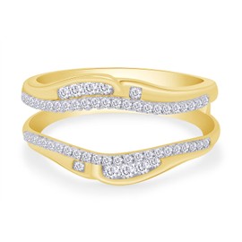 SAVEARTH DIAMONDS 1/3 ct t.w Round Cut Lab Created Moissanite Diamond Wedding Band Enhancer Guard Ring For Women In 14K Yellow Gold Over Sterling Silver(VVS1 Clarity 0.33 Cttw)-7.5