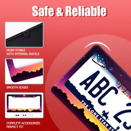 Mountain Sunset License Plate Frame Funny Mountains License Plate Frames Stainless Steel Accessories Cars Decor with 2 Holes and Screws Fits Standard Us Ca Vehicles License Plate Holder 12.2 X 6 Inch