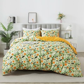 HoneiLife Duvet Cover Queen Size - Cotton Comforter Cover Floral Duvet Cover Sets 3-PC, Wildflower Duvet Cover with Zipper Closure & Corner Ties, Botanical Comforter Cover Sets, Fruit
