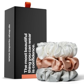 IMPERIO Silk Scrunchies in Exclusive Gift Box - Premium Silk Hair Bobbles Made of 100% Pure Mulberry Silk in 22 Momme Quality - Gentle on Hair Against Hair Breakage (Unique)