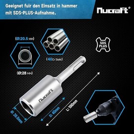 Nucraft SDS-PLUS Professional Ground Nail Driver for Inserting Deep Earth Earth Ground Rod Earth 100 x 28 mm Inner Diameter 20.5 mm