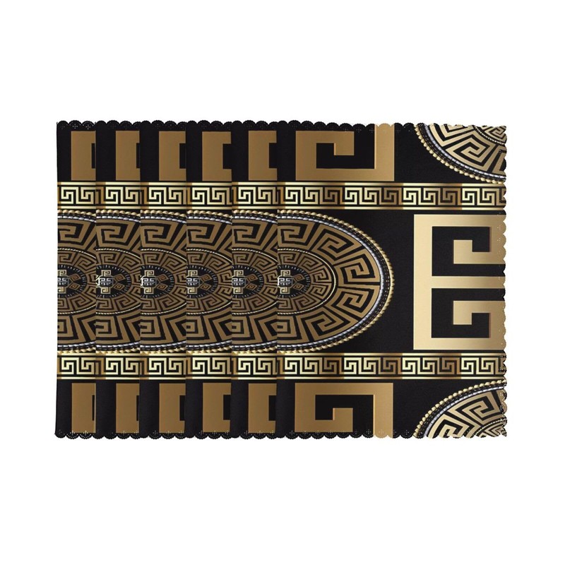 Retro Black Gold Greek Key Meander Luxury Placemats for Dining