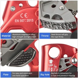 SZCQ SRT Climbing Equipment Hand Ascender Light Alloy Mountaineering Rock Ergonomic Rappelling Gear Handled Left asender Arborist Tree Climber Rigging (Red,Left Hand)