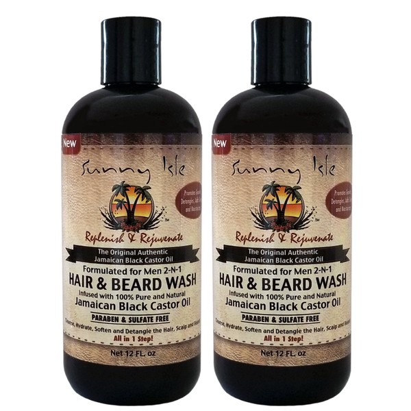 Sunny Isle Black Castor Oil Hair and Beard Wash 12oz (Pack of 2)