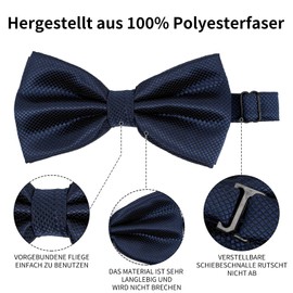 Bafiwu Men's Bow Tie with Pocket Square Set - Plain Bow Tie Suit with Gift Box for Tuxedo Wedding Adjustable Bow, navy, Unit size