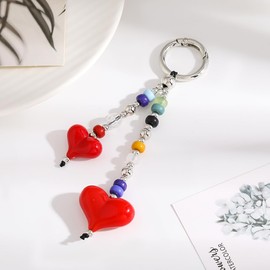 Madison Tyler Double Red Heart Cute Keychains for Women | Bag Charms for Handbags | Beaded Purse Charms for Handbags Decor Backpack Bag Trendy