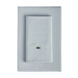 Lacoste 100% Cotton Percale 4-Piece Sheet Set – Lightweight and Ultra-Soft Bedding with Deep Pockets, Wrinkle-Resistant, Hypoallergenic and Durable, Oeko-Tex Certified – Breeze Blue, Full