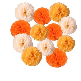 Yangeey 12pcs 10in 12in Orange Paper Pom Poms Tissue Paper Flower Hanging Paper Flower Balls Wedding Party Flower Decorations DIY Art Craft Blooms for Birthday Baby shower nursery decor