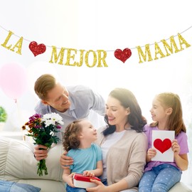 La Mejor Mama Banner, Spanish Feliz Dia Mama Bunting Sign, I Love You Mom, Happy Mother's Day/Mom's Birthday Party Decorations