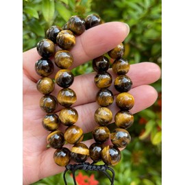 GAF TREASURES Tiger Eye Gemstone Round Bead Adjustable Bracelet 10mm, Genuine Crystal Bead Bracelet, Gift for Men & Women (Tiger Eye)
