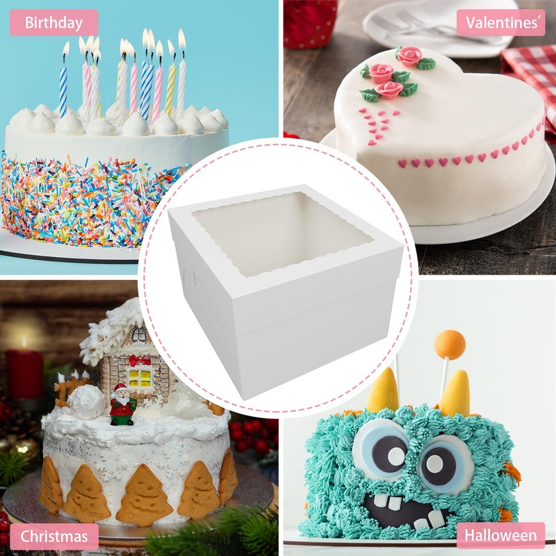 DEENSU 4 Pack 12x12x8 Inch White Cake Boxes with Window