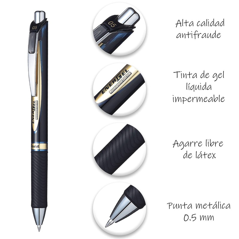 EnerGel Permanent Retractable Rollerball, 0.5mm, Blue ink, 1 Pack of