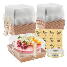 YTAXZ 7 x 7 x 4 Inches Paper Charcuterie Boxes with Clear Lids, 25 Pack Large Clear Cake Boxes for 4-6 Inch Cake, Disposable Bakery Boxes Food Containers for Cupcakes,Pie,Cookies, Cocoa Bomb Brown