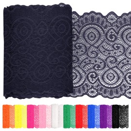 Rustark 1Pcs 5 Yard x 7.1 Inch Navy Blue Lace Fabric Stretch Elastic Trim Lace Fabric Sewing Vintage Trims Laces Ribbon for Craft Sewing Making Gift Wrapping Wedding Decorations