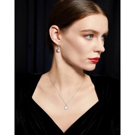 KristLand Silver Pearl Necklaces for Women 925 Sterling Silver Adjustable Chain Necklace Pearl Pendant Necklaces with Sparkling Zirconia Stones Birthday for Women, Cubic Zirconia