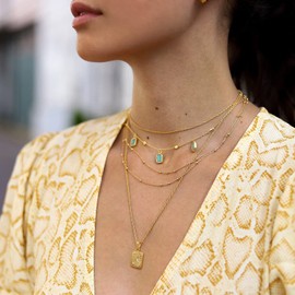 KissYan Initial Letter Pendant Necklace for Men and Women Yellow Gold Plated Captital Letter Chain Square A to Z Alphabet (Letter G)