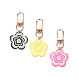 SWJEWEL Small Acrylic Flower Keychain 3pcs Set Black Yellow Pink Cute Glitter Mini Key Chain for Women Pendant Car Key Ring Purse Backpack Handbag Bag Charm Decoration 3BIGFLOWER