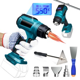 Cordless Heat Gun for Makita 18v Battery, 350W 122℉-1022℉ Fast Heating Soldering Hot Air Gun with LCD Digital Display for Shrink Tubing, PVC Wrap