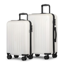 KYME Luggage Sets, Suitcase With Double Spinner Wheels, TSA Lock Hard Shell 2 Piece Set, PC+ABS Suitcases 20”&24”, White