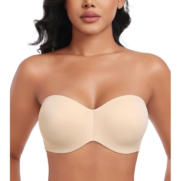Lemorosy Women's Seamless Strapless Bra Non Padded Anti-Slip Plus Size