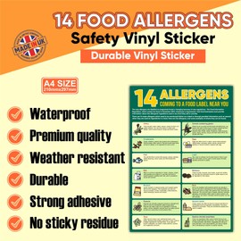 Comprehensive Food Safety Signs and Stickers Pack – Includes 14 Allergens Notice, Food Safety Checklist, Guidance to Food Safety Act 2006, Food Safety Temperatures, Prevent Cross Contamination Notice