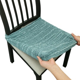 Lawalon Heavyweight Cotton Dining Seat Covers for Chairs (Blue, Set of 2), Woven Stretch Fabric Slipcovers for Dining Room or Kitchen, Extra Durable and Machine Washable