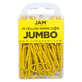 JAM PAPER Colorful Jumbo Paper Clips - Large 2 Inch (50.8 mm) - Yellow Paperclips - 75/Pack