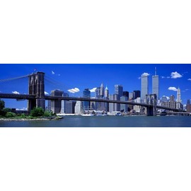 Walls 360 Peel & Stick City Skyline Wall Mural: Brooklyn Bridge Skyline with Clouds (36 in x 12 in)
